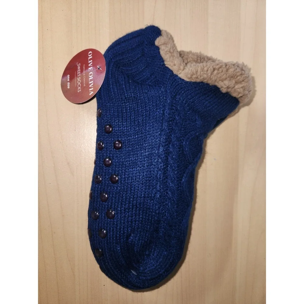 Olive Olivia Fuzzy Sweet Socks 2 Pair-Black & Navy Blue- One Size-NEW